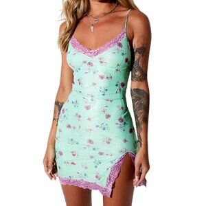 Motel Rocks Women's Coti Floral Mesh Mini Dress Bodycon Lace Green Size Small